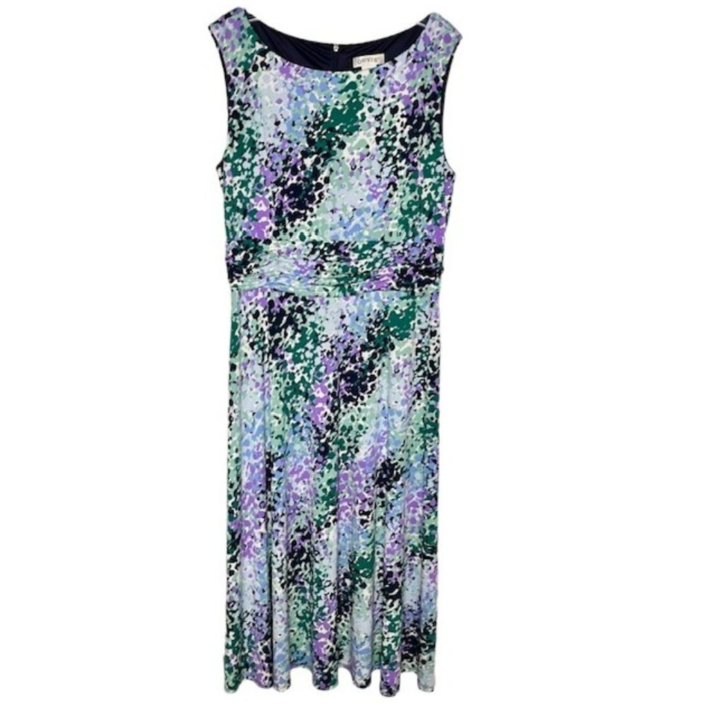 Orvis Watercolor Sleeveless Fit/Flare Dress - Purple/Green/Blue - 14